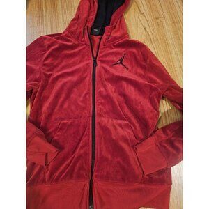 Jordan Velour Hooded Zip Up Jacket Red and Black Youth Boys Size Large